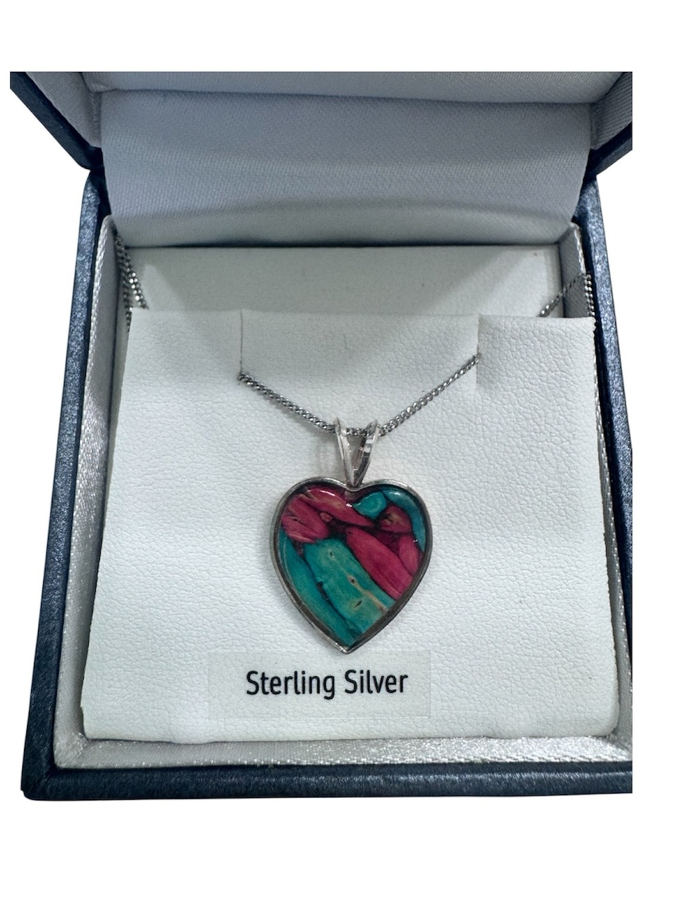 Heathergems Sterling Silver Heart Pendant Necklace with Turquoise and Fuchsia